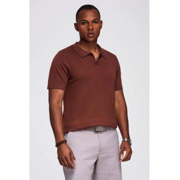 Tricou regular fit cu guler polo - Maro cognac
