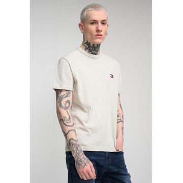Tricou regular fit de bumbac cu logo brodat - Bej deschis
