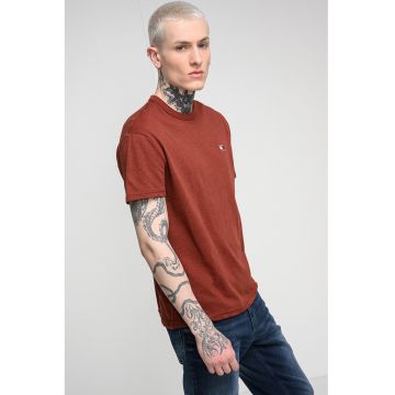 Tricou regular fit de bumbac cu logo brodat - Caramiziu