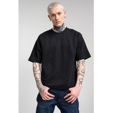 Tricou striat cu maneci raglan - Negru