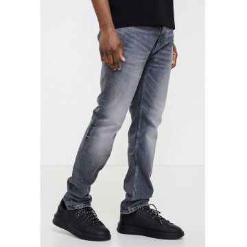 Blugi slim fit cu aspect decolorat - Gri inchis melange