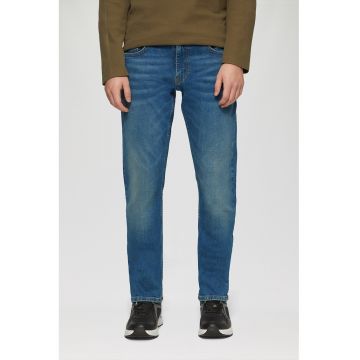 Blugi slim fit decolorati - Albastru inchis