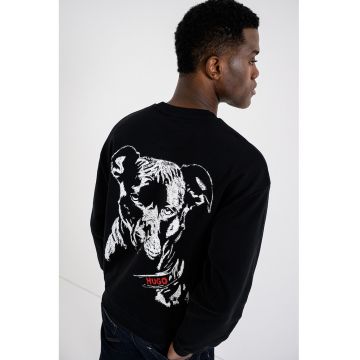 Bluza de trening cu maneci cazute si imprimeu pe partea din spate - Alb/Negru