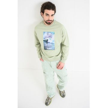 Bluza de trening de bumbac cu imprimeu - Verde deschis/Albastru