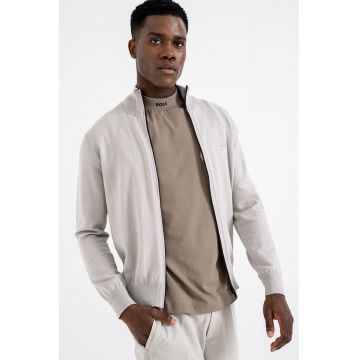 Bluza de trening din amestec de casmir cu fermoar - Maro taupe deschis