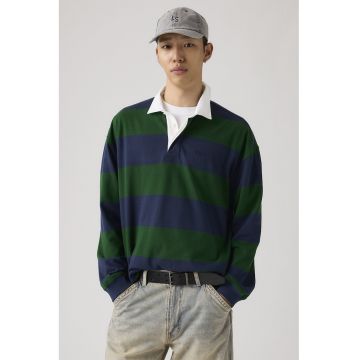 Bluza polo din bumbac cu dungi - Verde/Bleumarin