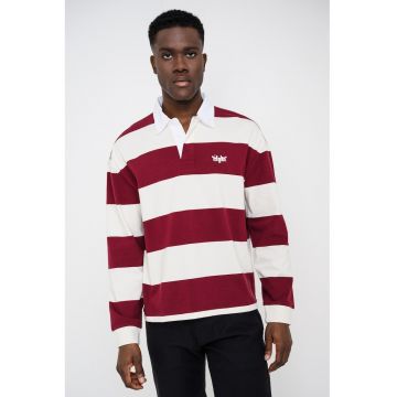 Bluza polo din bumbac cu dungi - Visiniu/Alb fildes