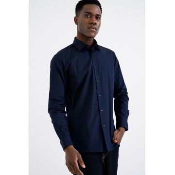 Camasa de bumbac cu guler ascutit Valerio - Bleumarin