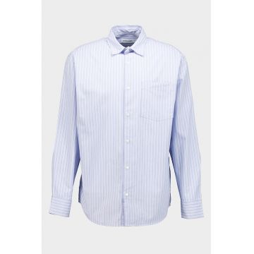 Camasa din bumbac organic cu dungi - Alb/Albastru azur