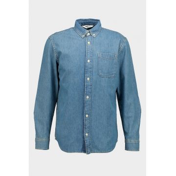 Camasa din material chambray cu maneci lungi - Albastru melange