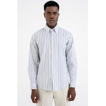 Camasa in dungi cu guler fixat cu nasturi - Alb/Albastru prafuit/Albastru pal