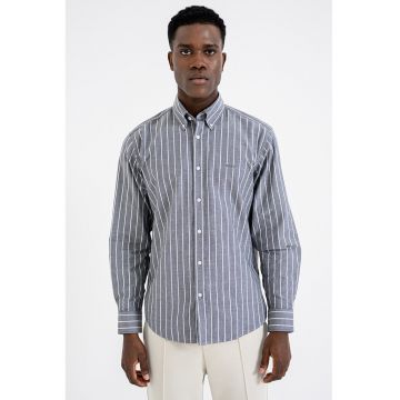 Camasa in dungi cu guler fixat cu nasturi - Alb/Gri