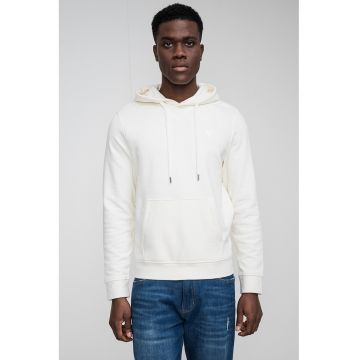 Hanorac din amestec de bumbac cu buzunar kangaroo - Alb fildes
