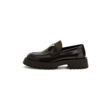Pantofi loafer din piele cu garnituri din material sintetic - Negru/Maro