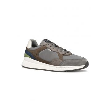 Pantofi sport Branthon low-cut cu insertii din piele ecologica - Maro taupe deschis/Grej