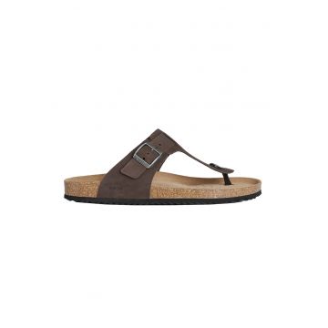 Papuci flip-flop de piele nabuc - Maro inchis