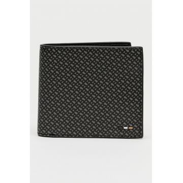 Portofel pliabil din piele ecologica cu model - Negru