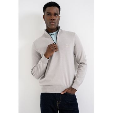 Pulover cu fenta cu fermoar si guler inalt Kanobix - Maro taupe deschis