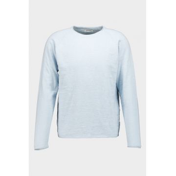 Pulover din bumbac organic cu decolteu rotund - Albastru pastel