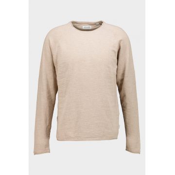 Pulover din bumbac organic cu decolteu rotund - Maro deschis