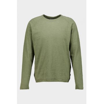 Pulover din bumbac organic cu decolteu rotund - Verde masliniu inchis