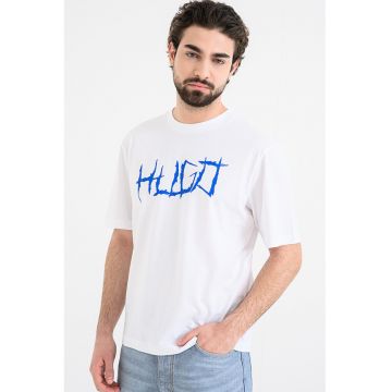 Tricou cu decolteu l abaza gatului si imprimeu Namerix - Albastru royal/Alb murdar
