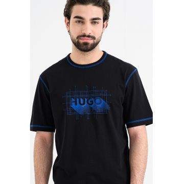 Tricou cu decolteu la baza gatului si logo Nothal - Negru/Albastru