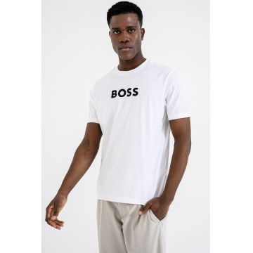 Tricou cu imprimeu logo si decolteu la baza gatului - Negru/Alb optic