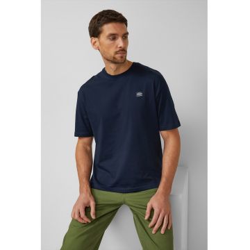 Tricou de bumbac cu decolteu la baza gatului - Alb optic/Bleumarin