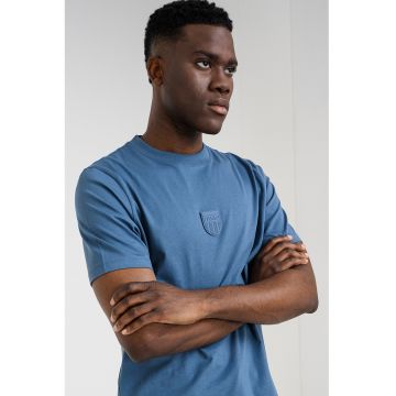 Tricou de bumbac cu decolteu la baza gatului Darvish - Albastru prafuit