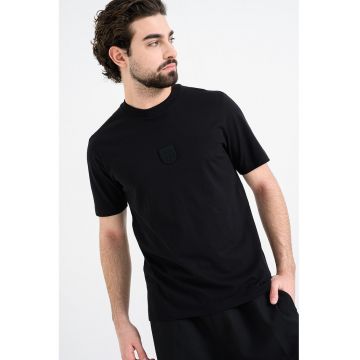 Tricou de bumbac cu decolteu la baza gatului Darvish - Negru