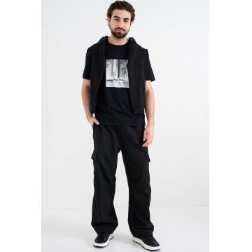 Tricou de bumbac cu imprimeu grafic Deyss - Alb/Negru/Gri inchis