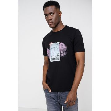 Tricou de bumbac cu imprimeu grafic Divalis - Alb/Verde/Negru