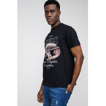 Tricou de bumbac cu imprimeu logo - Alb/Negru/Maro deschis