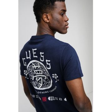 Tricou de bumbac cu imprimeu logo pe partea din spate - Alb/Albastru ultramarin