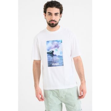 Tricou de bumbac cu imprimeu Nalotrix - Alb optic/Albastru