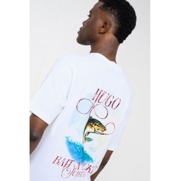 Tricou de bumbac cu imprimeu pe spate - Rosu/Alb optic/Albastru