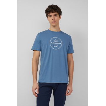 Tricou de bumbac cu text - Albastru inchis/Alb optic