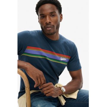 Tricou din bumbac cu decolteu la baza gatului - Albastru inchis