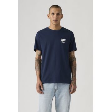 Tricou din bumbac cu decolteu la baza gatului si logo