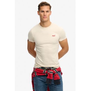 Tricou din bumbac cu decolteu la baza gatului so logo brodat - Crem