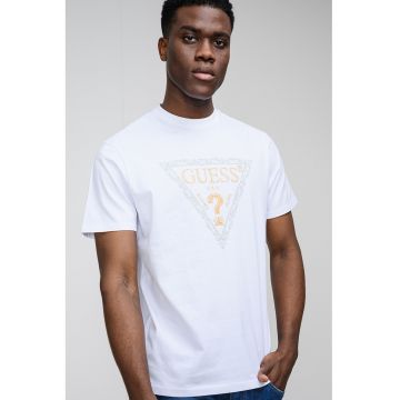 Tricou din bumbac cu imprimeu logo - Alb/Auriu/Kaki