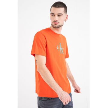 Tricou din bumbac cu imprimeu logo - Portocaliu mandarina