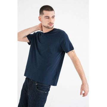 Tricou din bumbac cu model uni - Bleumarin