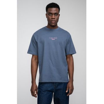 Tricou lejer cu imprimeu logo - Albastru prafuit/Roz