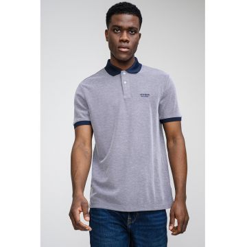 Tricou polo cu fenta cu nasturi - Alb/Bleumarin