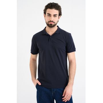 Tricou polo slim fit cu logo grafic - Albastru ultramarin