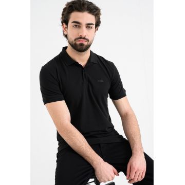 Tricou polo slim fit cu logo grafic - Negru