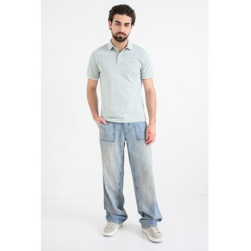 Tricou polo slim fit Passertip - Alb/Verde pal