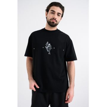 Tricou regular fit cu imprimeu grafic Dollo - Negru/Alb murdar